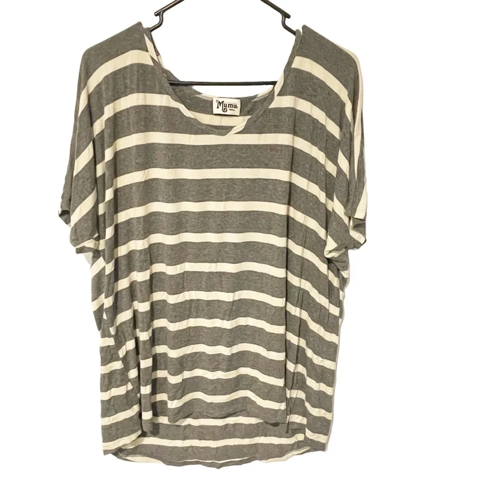 Show Me Your Mumu Size Small Cream Grey Short Sleeve Tunic Knit Top‎